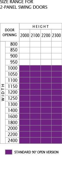 range dimensionale TWO-PANEL Swing Doors for Lifts